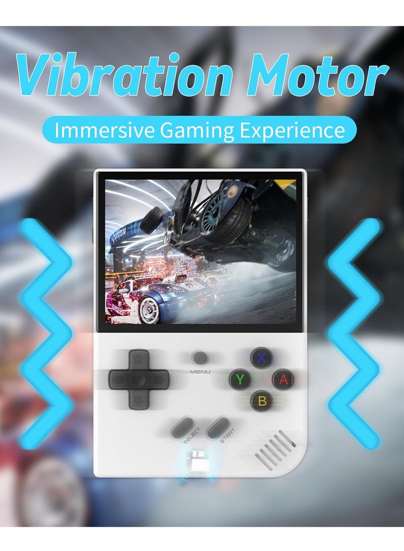 RG35XX Plus handheld gaming console with 3.5-inch IPS display, includes 5527 pre-installed games. Features a 3300mAh battery, 5G WiFi, Bluetooth, HDMI, and TV connectivity. Available in white with 6 - Image 4