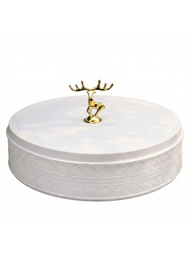 Plastic Snack Organizer with Lid & Handle, 5-Section Divided Serving Box for Nuts, Biscuits, Cookies, Dates and Ramadan Snacks-White - Image 1