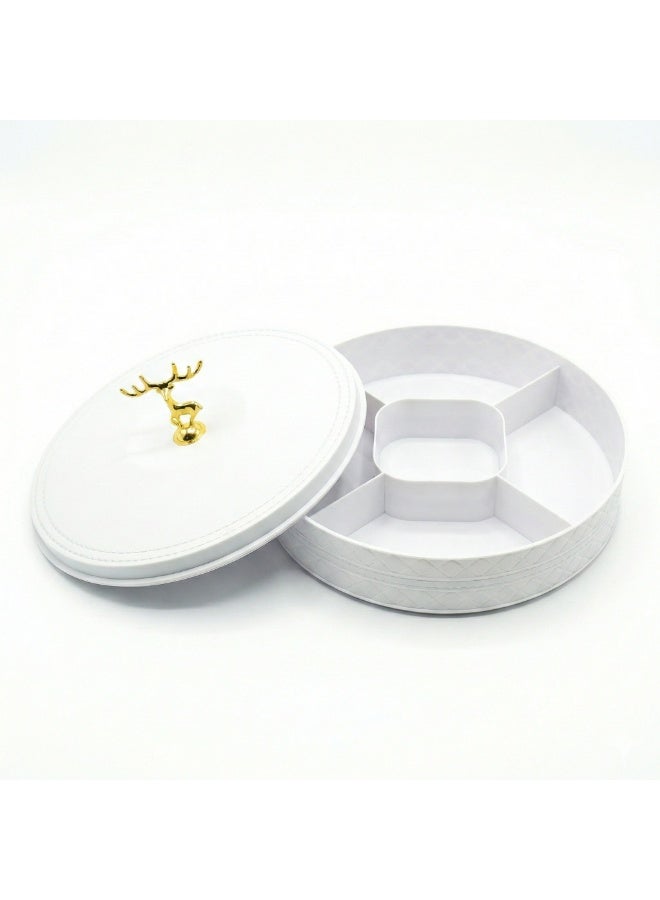 Plastic Snack Organizer with Lid & Handle, 5-Section Divided Serving Box for Nuts, Biscuits, Cookies, Dates and Ramadan Snacks-White - Image 2