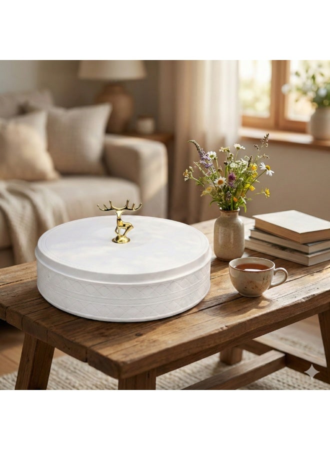 Plastic Snack Organizer with Lid & Handle, 5-Section Divided Serving Box for Nuts, Biscuits, Cookies, Dates and Ramadan Snacks-White - Image 5