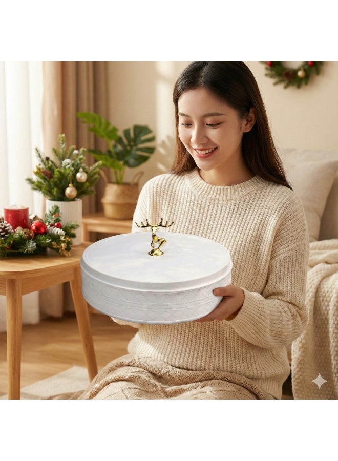 Plastic Snack Organizer with Lid & Handle, 5-Section Divided Serving Box for Nuts, Biscuits, Cookies, Dates and Ramadan Snacks-White - Image 3