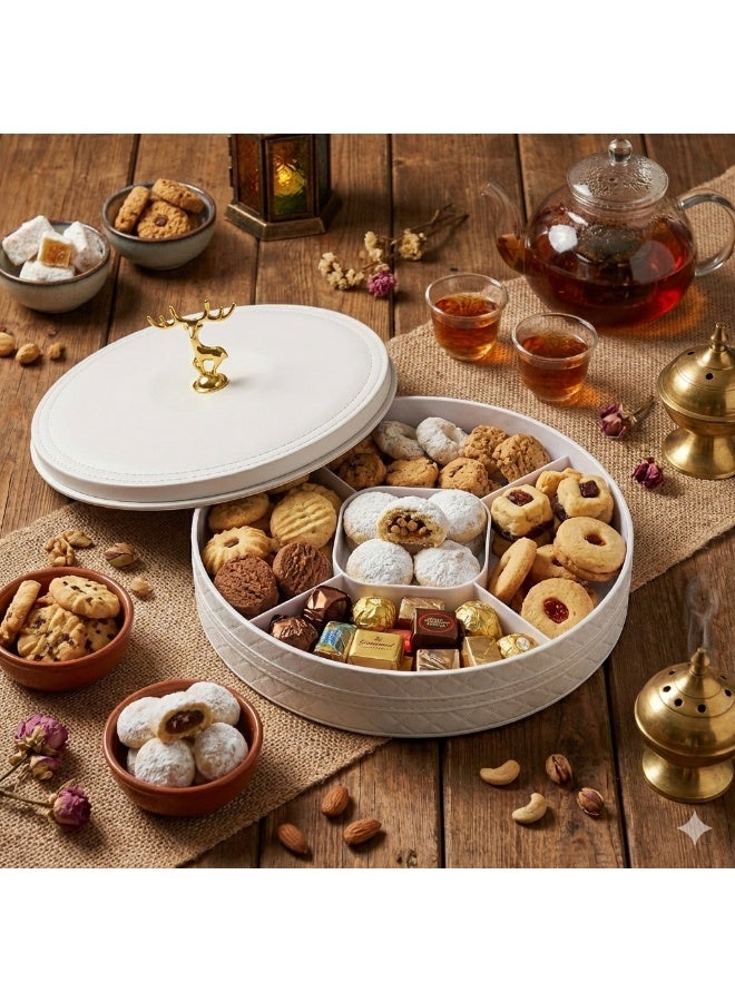 Plastic Snack Organizer with Lid & Handle, 5-Section Divided Serving Box for Nuts, Biscuits, Cookies, Dates and Ramadan Snacks-White - Image 4