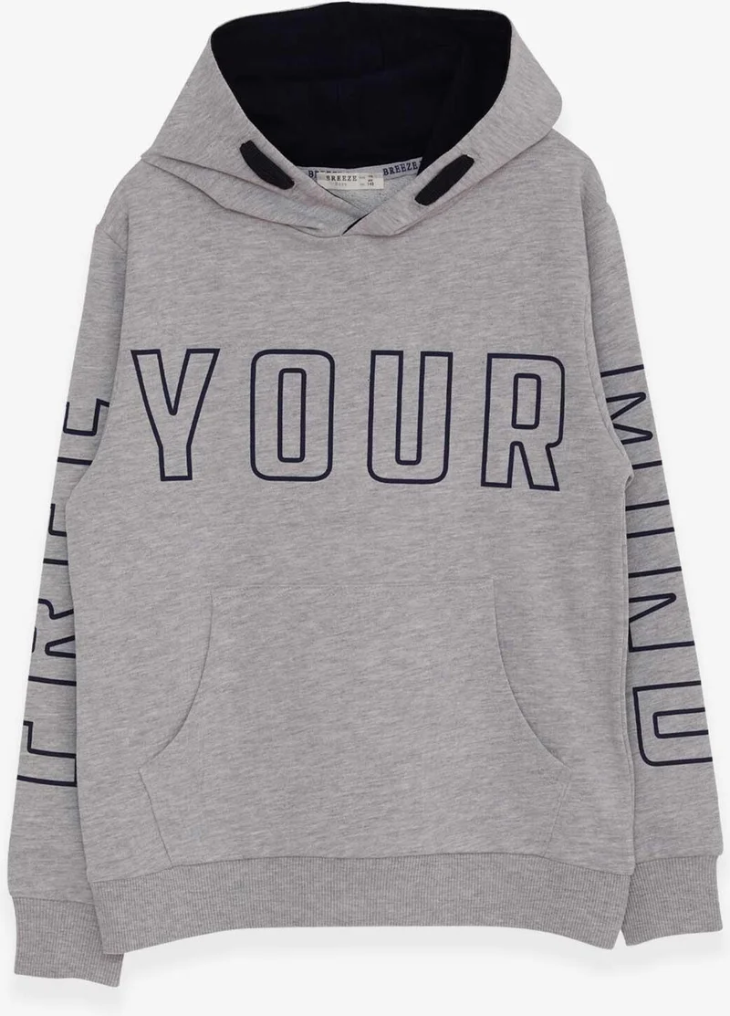 بريز Breeze Boy's Text Printed Sweatshirt Age 9-16, Gray Melange