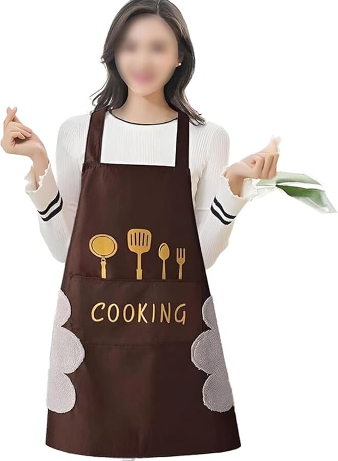 Unisex Cooking Apron - Waterproof and Oil Proof Kitchen Apron with Hand Wipe Feature, Modern Design, Large Pocket, Adjustable Size for Convenience and Convenience in Kitchen
