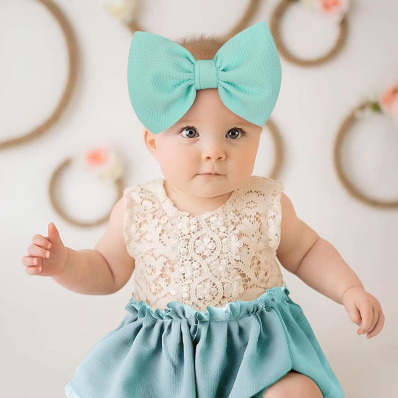 ONENINEDREAM 6'' Large Tied Bow Baby Headbands Handmade Hairbands with Bows High Stretchy Soft Nylon Headbands Baby Hair Accessories for Infant Baby Girls Light Blue Purple Rainbow Stripes - Image 3