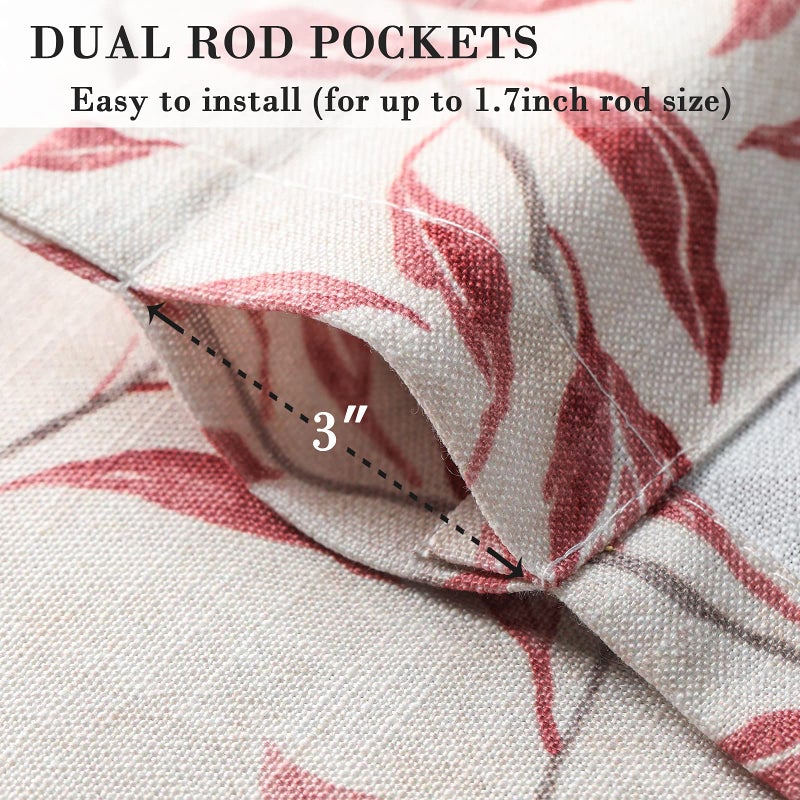 Green Leaves Print Linen Texture Short Tier Curtains, 30x24 Inches, 2 Panels - Image 2