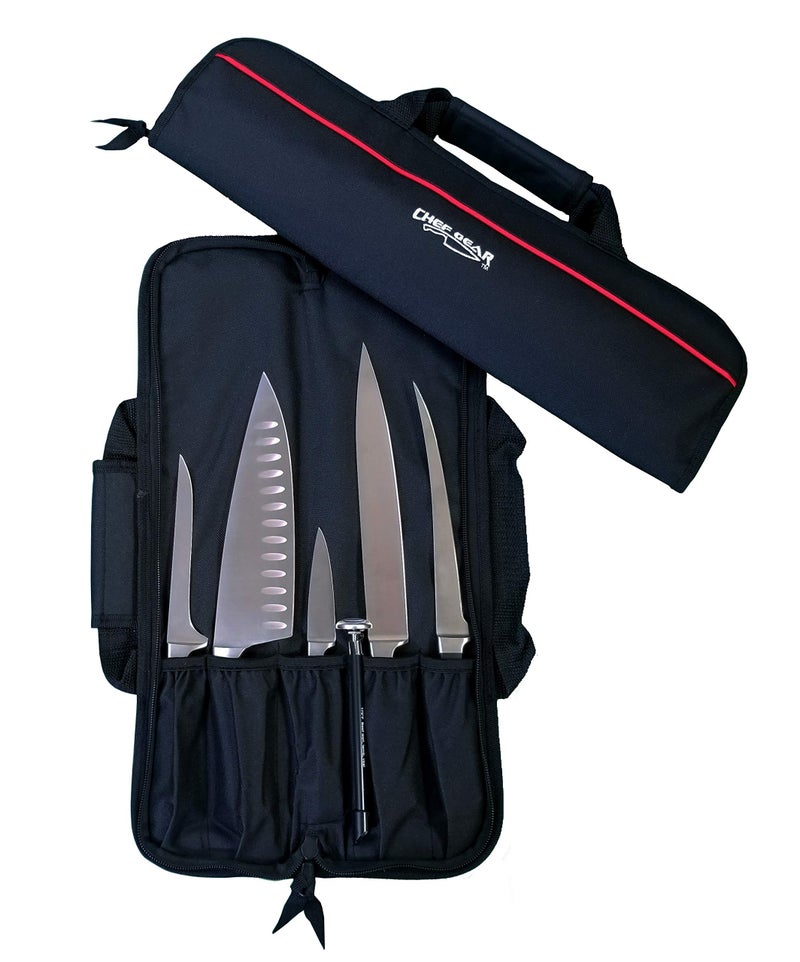 Ergo Chef 5 Pocket Chef Knife Case Roll Bag Bi-Fold (Black) Lightweight - Durable Nylon / Polyester Blendâ€“ Perfect for the Busy Traveling Chef - Image 4