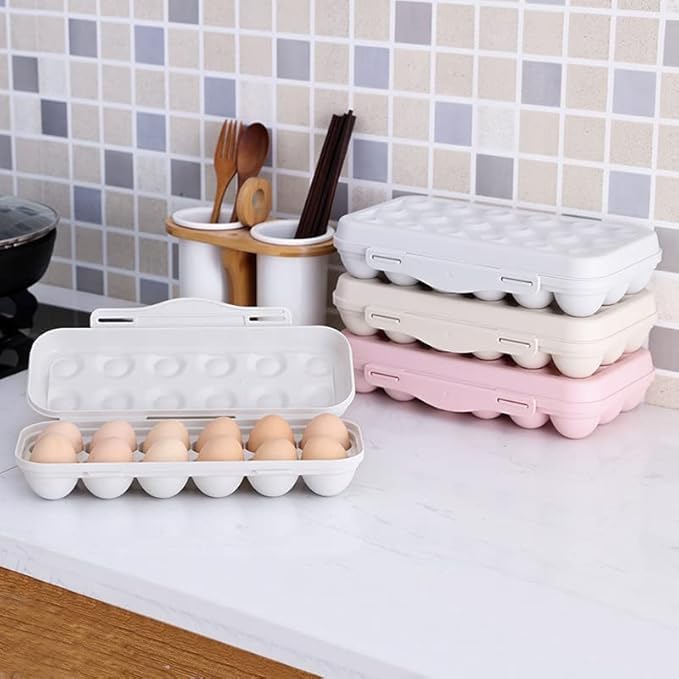 DORATIK Kitchen Egg Holder Cream Durable Plastic Made Egg Storage Container for Refrigerator Safe Solid Egg Tray That Holds 18 Eggs Easy to Use and Convenient - Image 2