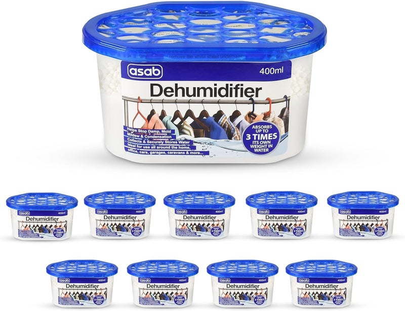 ASAB 400ml Dehumidifier Absorber for Home Moisture Control Condensation Remover with Dehumidifying Crystals Humidity Mould Moisture Catcher Ideal for Car Wardrobe Home Office and Kitchen Pack of 10