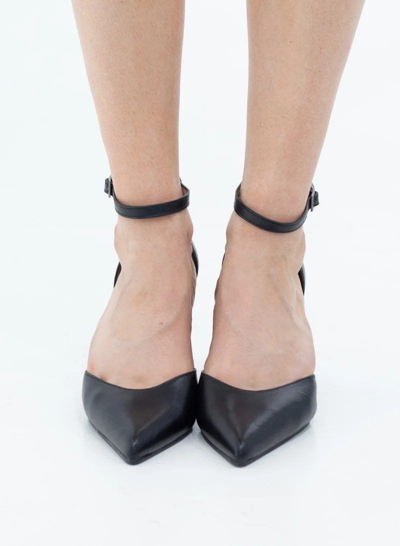 LAMARAPARIS Akshara open waist pointy PU on 7.5cm double circ heel black