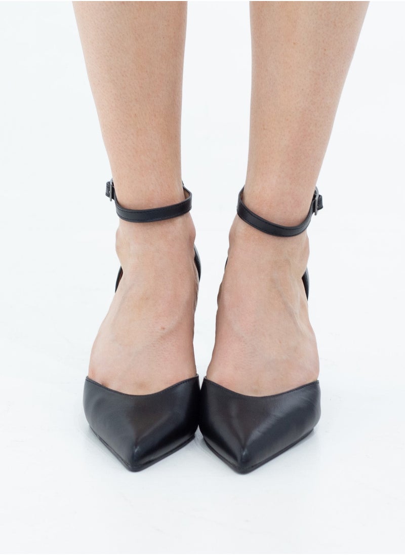 LAMARAPARIS Akshara open waist pointy PU on 7.5cm double circ heel black  - Image 4