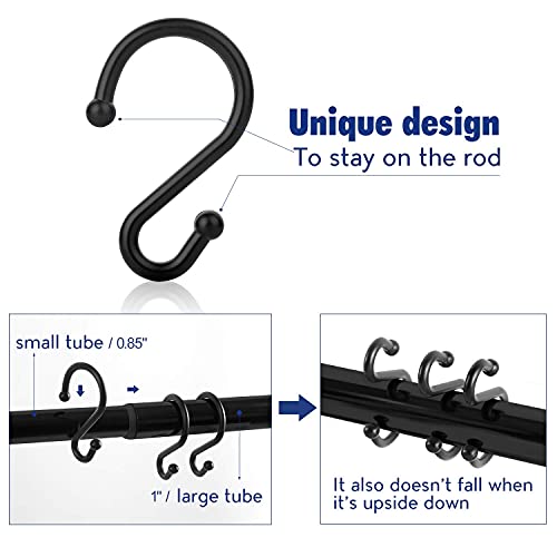 UNCONSIL Metal Shower Curtain Hooks，Set of 12 Rings，Rust Resistant S Shaped Hooks Hangers for Kitchen Utensils, Clothing, Towels, etc. (Black) - Image 3