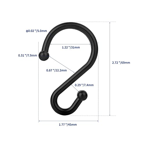 UNCONSIL Metal Shower Curtain Hooks，Set of 12 Rings，Rust Resistant S Shaped Hooks Hangers for Kitchen Utensils, Clothing, Towels, etc. (Black) - Image 5