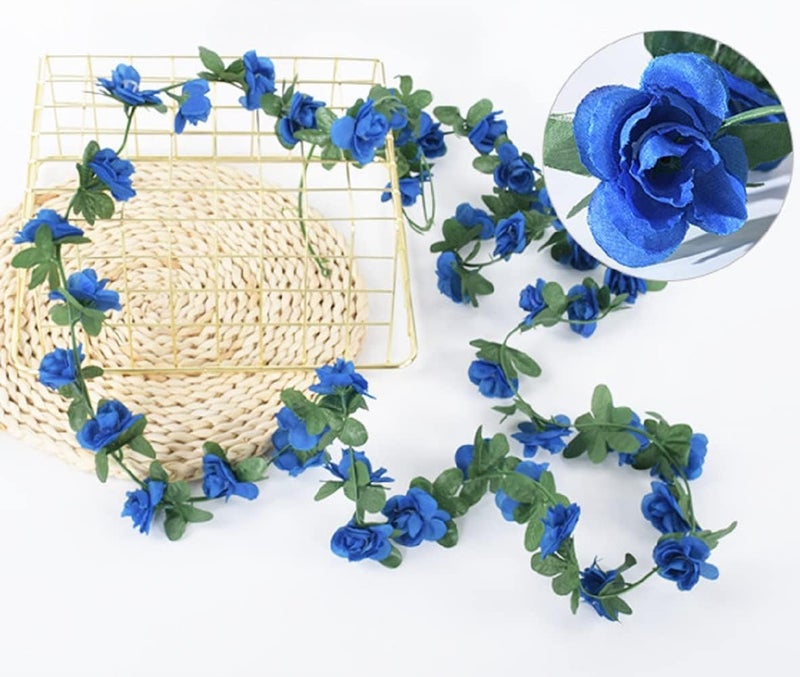 WEISPARK Fake Flowers - 4pcs 32.8 FT Artificial Rose Vine Flower Plants Hanging Rose Ivy for Home Hotel Office Wedding Party Garden Craft Art Décor (4pcs Royal Blue) - Image 2