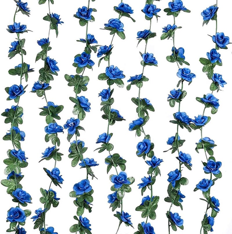 WEISPARK Fake Flowers - 4pcs 32.8 FT Artificial Rose Vine Flower Plants Hanging Rose Ivy for Home Hotel Office Wedding Party Garden Craft Art Décor (4pcs Royal Blue) - Image 1