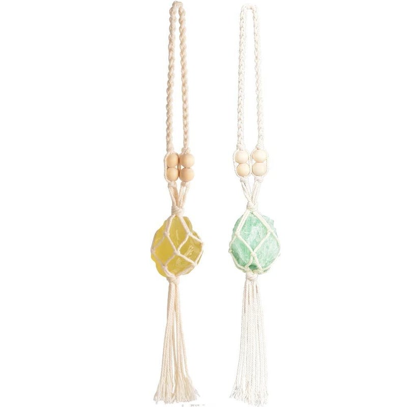 Natural Citrine Raw Stone Car Pendant – Green Fluorite + Citrine, Healing Crystal, Energy