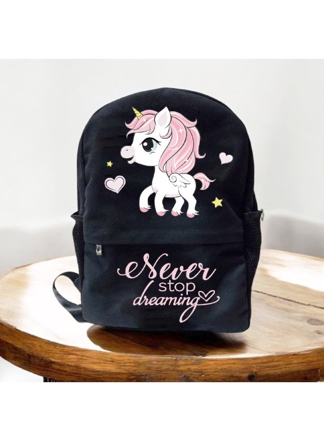 We Print, Your Gift School backpack for girls, Unicorn design, 30*45 cm, Black - Image 1