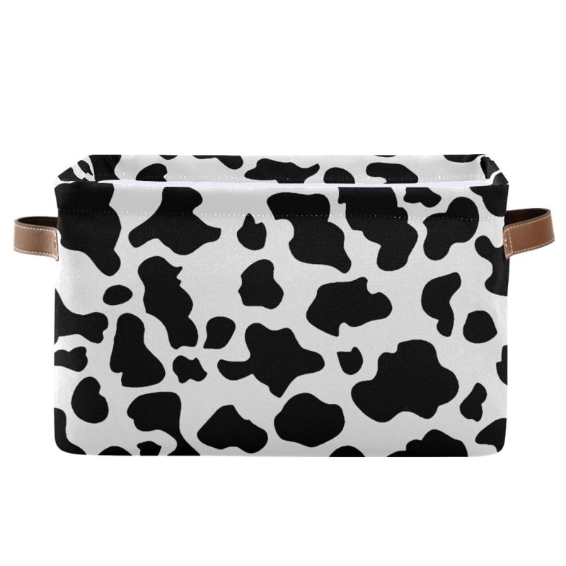 XUWU Black White Cow Skin Print Storage Basket Cube Storage Bins Organizer Bag Collapsible Closet Shelf Baskets with handle for Cloth Book 14210283 IN - Image 2