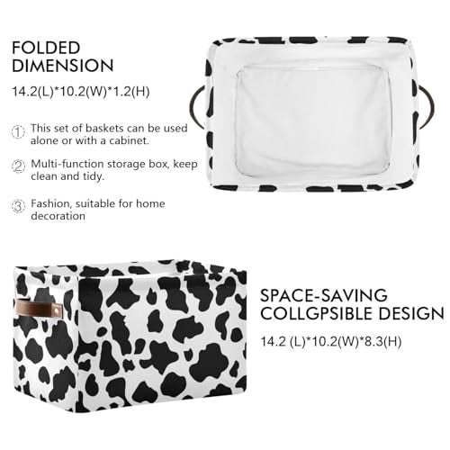 XUWU Black White Cow Skin Print Storage Basket Cube Storage Bins Organizer Bag Collapsible Closet Shelf Baskets with handle for Cloth Book 14210283 IN - Image 3