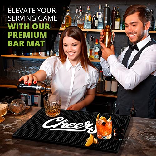Knot and Style Premium Cheers Bar Mat for Home Bar - Large 18"x12" Rubber Bar Mats for Countertop - Non-Slip Bartender Mat - Drink Spill Mat for Bar Cart - Black Barmat for Cocktail Service - Image 4
