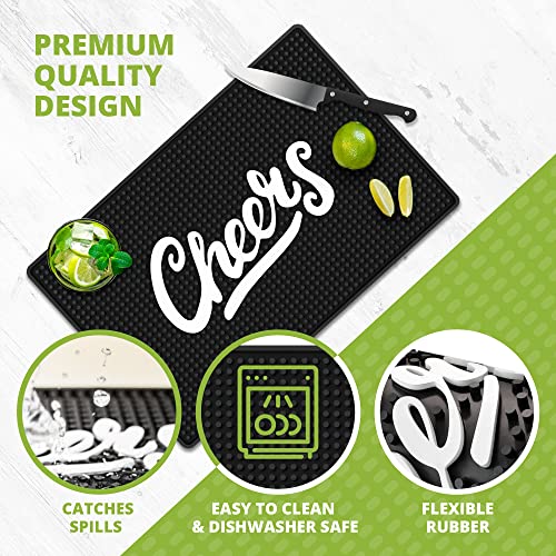 Knot and Style Premium Cheers Bar Mat for Home Bar - Large 18"x12" Rubber Bar Mats for Countertop - Non-Slip Bartender Mat - Drink Spill Mat for Bar Cart - Black Barmat for Cocktail Service - Image 3