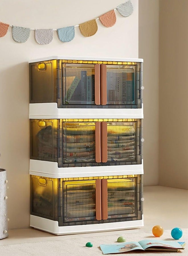 JCB CHIC Foldable Storage Box Plastic Storage Organizer Box Multiuse Clear Stackable Storage Bins with Lids and Wheels for Clothes Snacks Toys Books Tools Medicine Office and Kitchen Supplies, 3pcs - Image 1