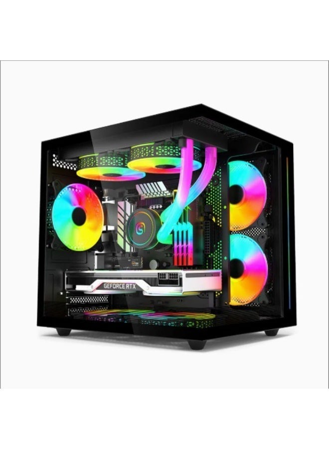 أيسر حافظة ألعاب V901U3 سوداء مع مراوح ARGB وزجاج مقسى - Image 1