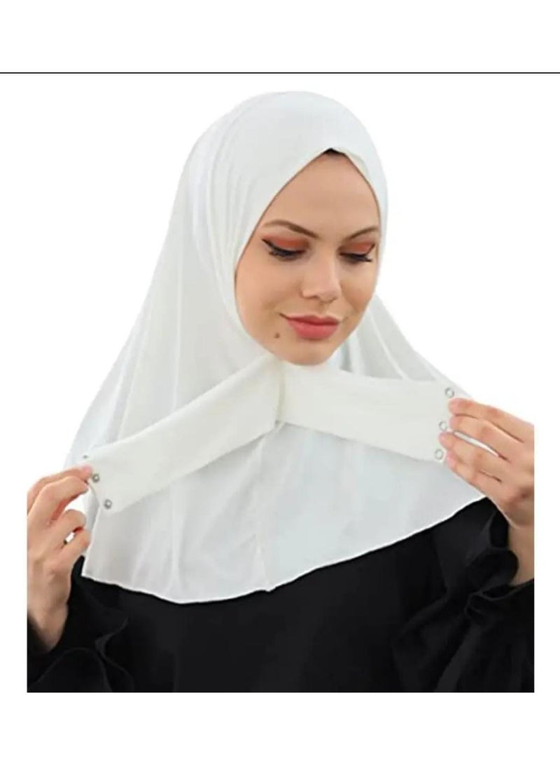 Chin Turban women Hijab, Back Button Hijab, Instant Hijab, Prayer Hijab, Convenient Style, Sports Hijab, One-Piece Head Cover (White) - Image 1