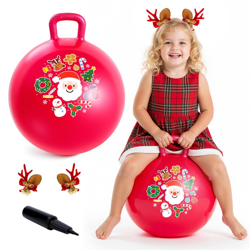 EVERICH TOY Hopper Ball for Kids 18In Sit On Bouncy Balls with Handle for Indoor Outdoor Active Play Red Christmas Inflatable Boys Girls Gifts for 4 5 6 7 8 Years Old with Christmas Reindeer Ears - Image 3