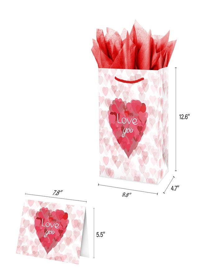 Linelglobal White Gift Bag with Red Hearts Comes with Tissues, Card, Envelope, Label and A Cute Sticker for Gathering, Garty, Gift-giving, Valentine's Day - Image 2