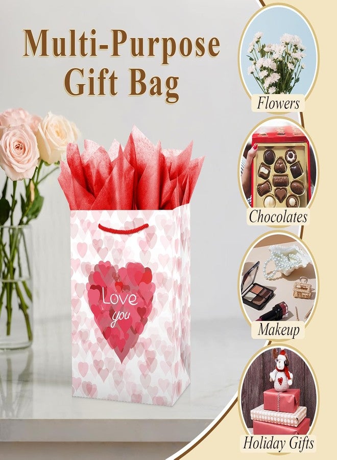 Linelglobal White Gift Bag with Red Hearts Comes with Tissues, Card, Envelope, Label and A Cute Sticker for Gathering, Garty, Gift-giving, Valentine's Day - Image 3