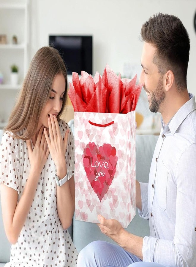 Linelglobal White Gift Bag with Red Hearts Comes with Tissues, Card, Envelope, Label and A Cute Sticker for Gathering, Garty, Gift-giving, Valentine's Day - Image 4