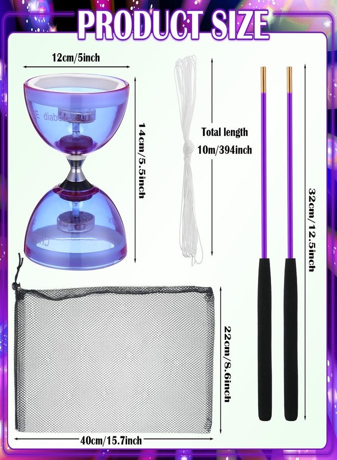 Simgoing Chinese Yoyo Diabolo Set Includes Colorful LED Diabolo Light up with 2 Pieces Sticks, 1 Piece String, 1 Net Bag for Fun(Purple) - Image 4
