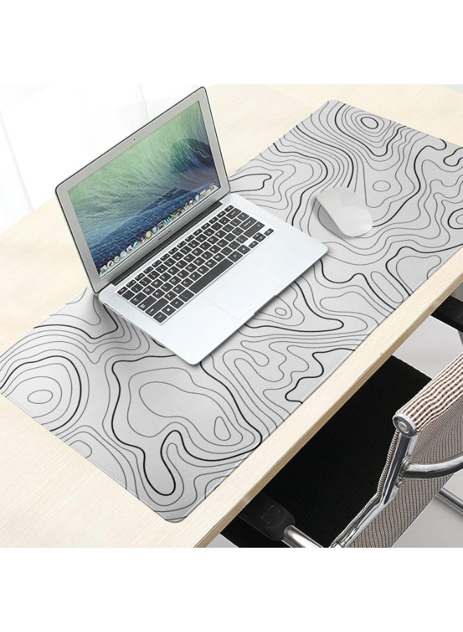 White Topographic Contour Extended Gaming Mouse Pad – 90 × 40 CM XXL Desk Mat with Non-Slip Rubber Base & Stitched Edges - Image 5