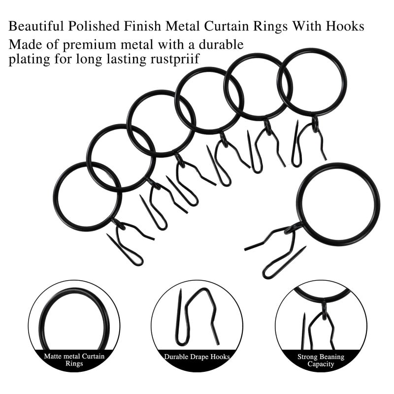 Zocang Curtain Drapery Hanging 1.25inch-Internal Diameter - Curtain Rings with Hooks Eyelet for Window Door Curtain Black Zocang - Image 4