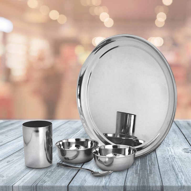 Shri & Sam Shri & Sam High Grade Stainless Steel Solid Premium Thali Set, 5-Pieces, Silver  - Image 3