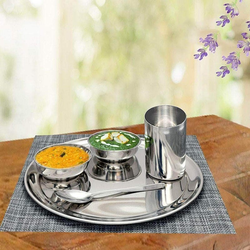 Shri & Sam Shri & Sam High Grade Stainless Steel Solid Premium Thali Set, 5-Pieces, Silver  - Image 2