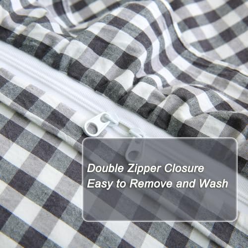 Silnuo Olive Green/White Checkered Ruffle 3-Piece Duvet Cover Set King Size,Washed Cotton Shabby Gingham Plaid Bedding Set Farmhouse Comforter Set(King,Olive Green) - Image 5