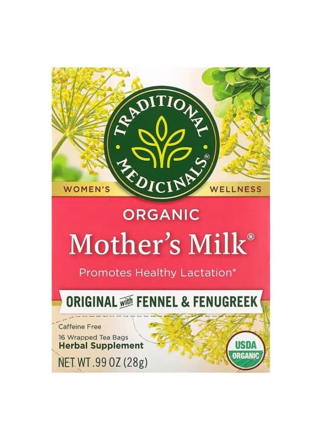 Traditional Medicinals Traditional Medicinals, Organic Mother's Milk, Original with Fennel & Fenugreek, Caffeine Free, 16 Wrapped Tea Bags, 0.06 oz (1.75 g) Each 