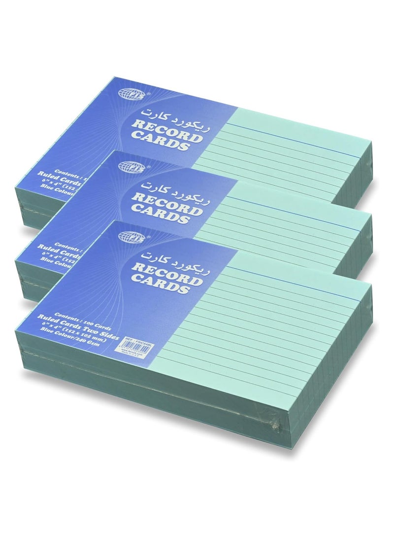 FIS® Ruled Record Cards or Index Cards, Size:6"x4" Inches (152x102mm), Two Sides Single Ruled, 240gsm, 100 Sheets Per Packet, Packet of 3 Pieces, Blue Color-FSIC64BL-3 - Image 1