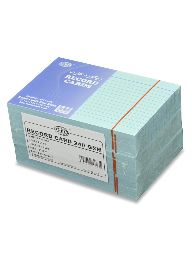 FIS® Ruled Record Cards or Index Cards, Size:6"x4" Inches (152x102mm), Two Sides Single Ruled, 240gsm, 100 Sheets Per Packet, Packet of 3 Pieces, Blue Color-FSIC64BL-3 - Image 4