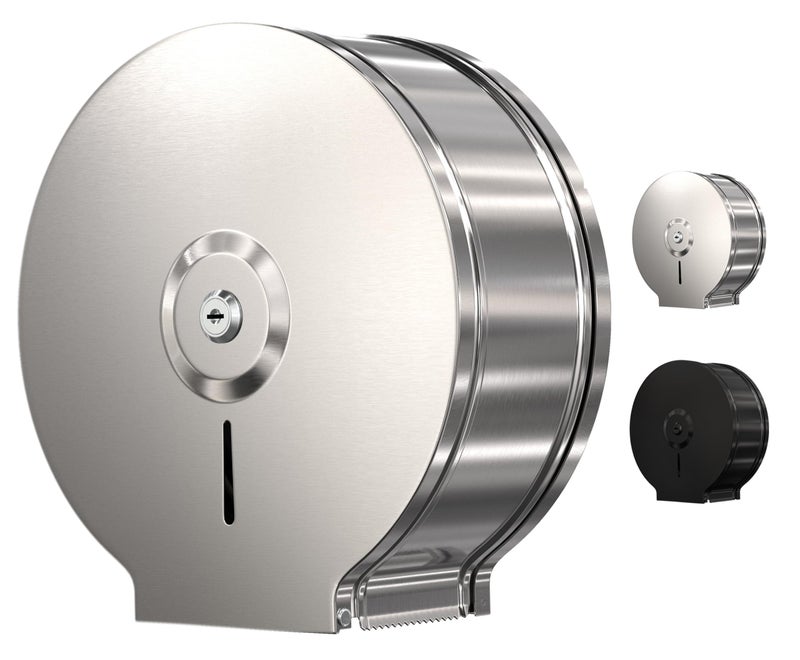Jumbo Toilet Paper DispenserWall Mount Industrial Toilet Paper Holder Commercial Grade Stainless Steel Locking Bathroom Dispenser for 9 Rolls Dispensador de Papel de bano by EnBath Silver