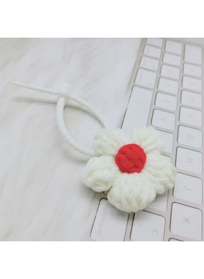 Colorful Wool Flower Car Keychain Pendant Creative Small Fresh Listing Accessories Bag Decoration-Specifications:White+red  - Image 1