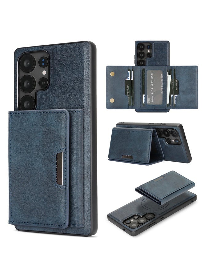 HuHa Case Cover For Samsung Galaxy S22 Ultra 5G Kalebol Strong Magnetic MagSafe Tri-Fold Wallet Leather Phone Case(Blue) - Image 1