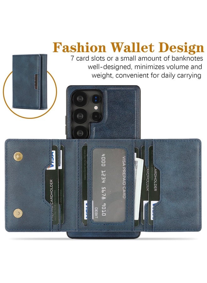 HuHa Case Cover For Samsung Galaxy S22 Ultra 5G Kalebol Strong Magnetic MagSafe Tri-Fold Wallet Leather Phone Case(Blue) - Image 3