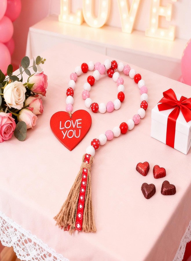 SUMERSHA Valentine's Day Wood Bead Garland with Tassel Tags Wooden Wall Hanging Ornament Rustic Farmhouse Tiered Tray Decor - Image 4
