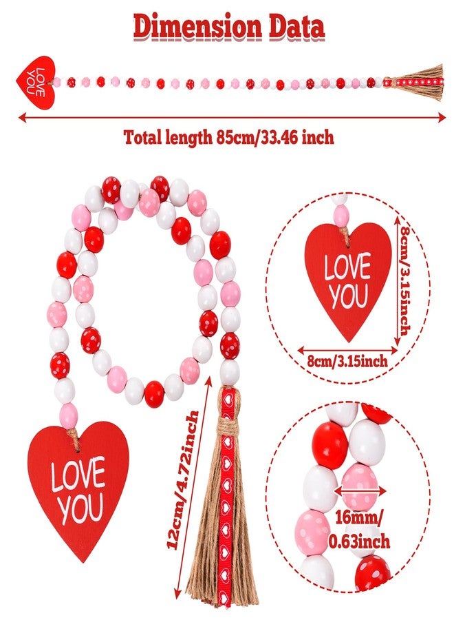 SUMERSHA Valentine's Day Wood Bead Garland with Tassel Tags Wooden Wall Hanging Ornament Rustic Farmhouse Tiered Tray Decor - Image 3