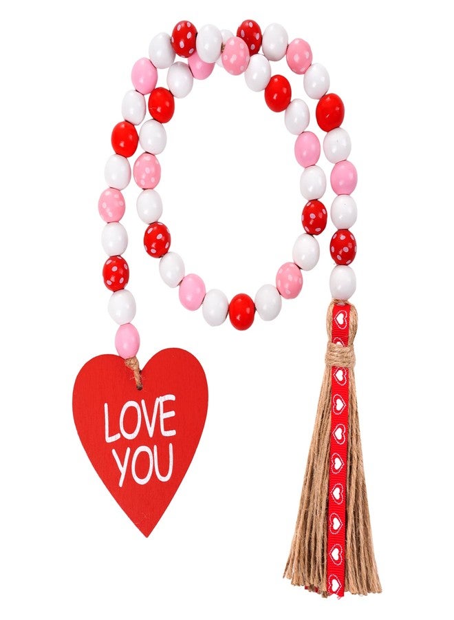SUMERSHA Valentine's Day Wood Bead Garland with Tassel Tags Wooden Wall Hanging Ornament Rustic Farmhouse Tiered Tray Decor - Image 1