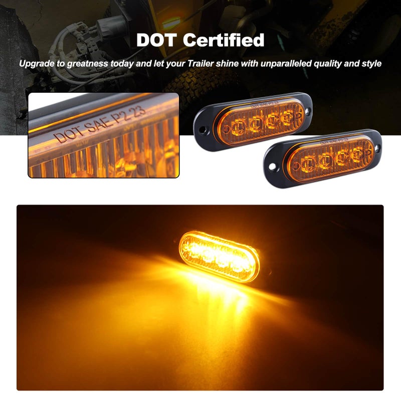 XtraGlow 3.4 Inch Trailer Marker Lights Amber LED Clearance Side Marker with Durable Aluminum Housing Surface Mount Design IP67 Waterproof for Pickup Truck Tractor Van RV Camper Motorhome 10Pcs - Image 2