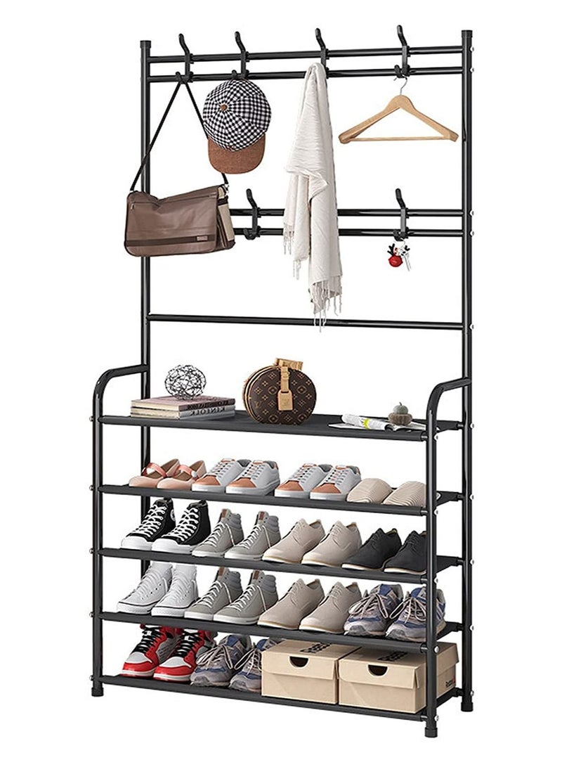 Generic 3-in-1 Hall Tree Shoe Bench with Coat Hat Umbrella Rack(Black) - Image 1